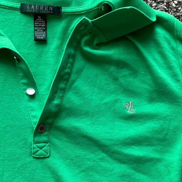 Lauren Ralph Lauren Polo Women XL Green Classic Rugby 100% Cotton Chic Polo - Picture 3 of 6